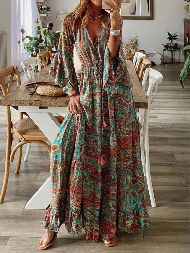 Seraphelle | Romantic Boho Maxi Tassel-Trim Dress