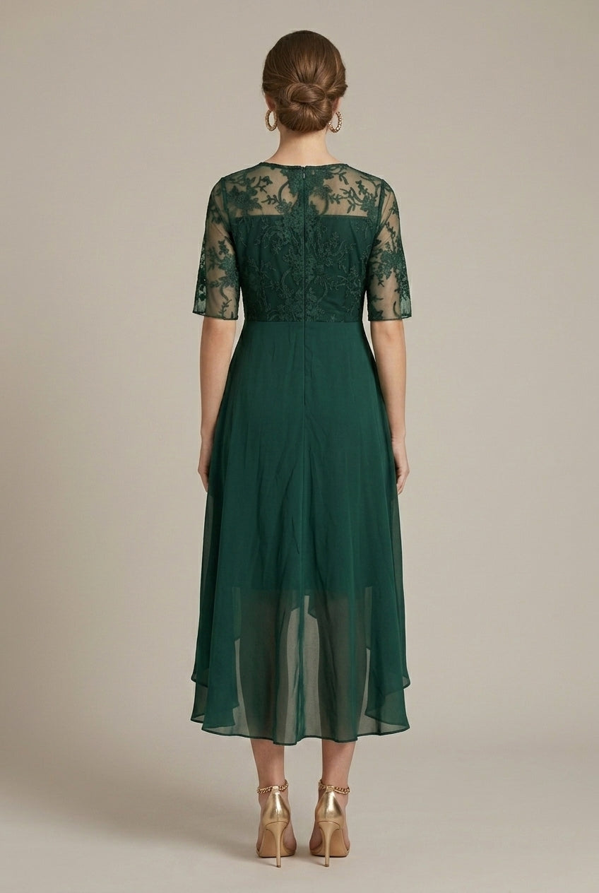 Veralise | Elegant Lace Midi Wedding Guest Dress