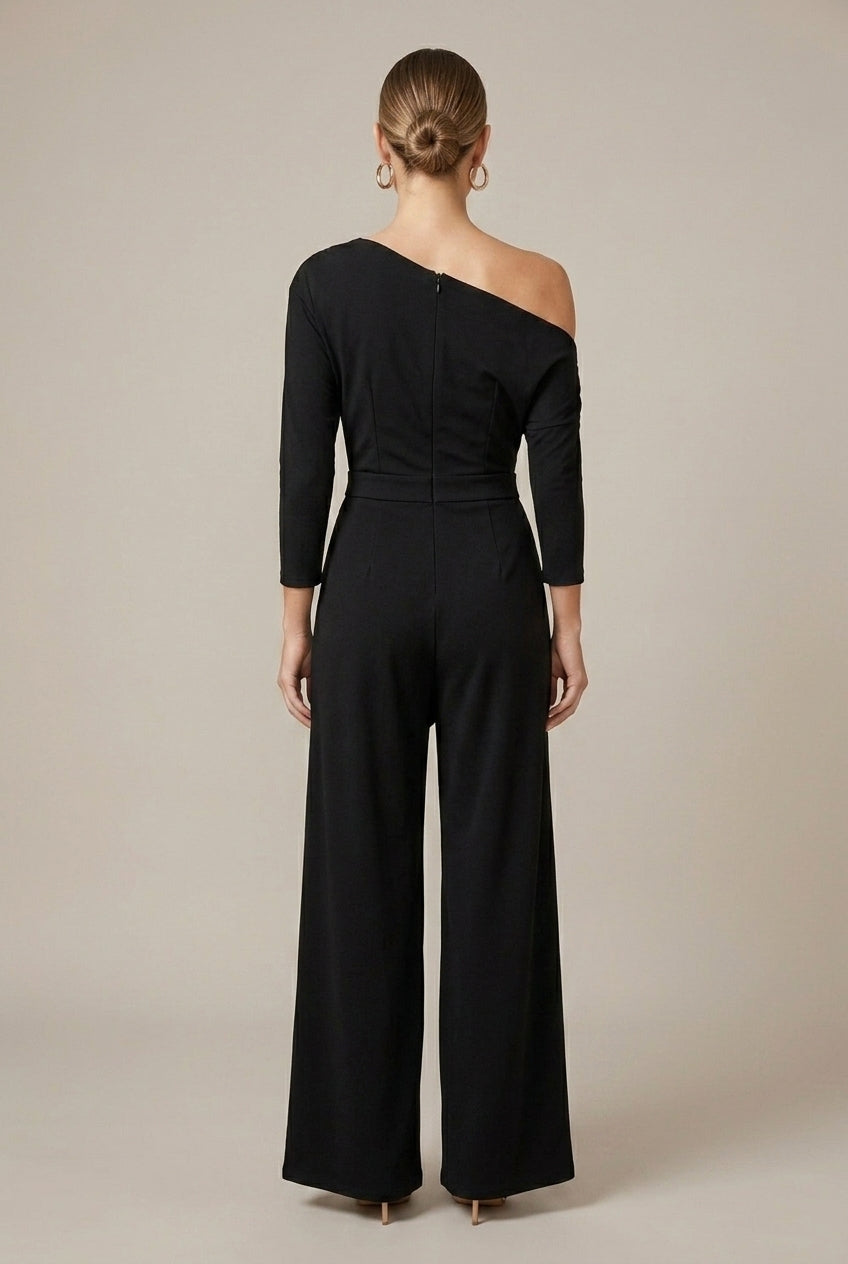 Vivienne | Elegant One Shoulder Draped Dressy Jumpsuit Women