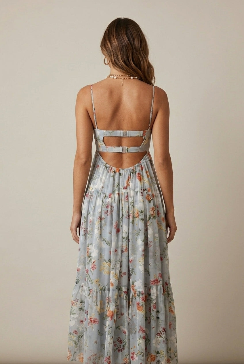 Ophelia | Floral Tiered Sweetheart Maxi Dress