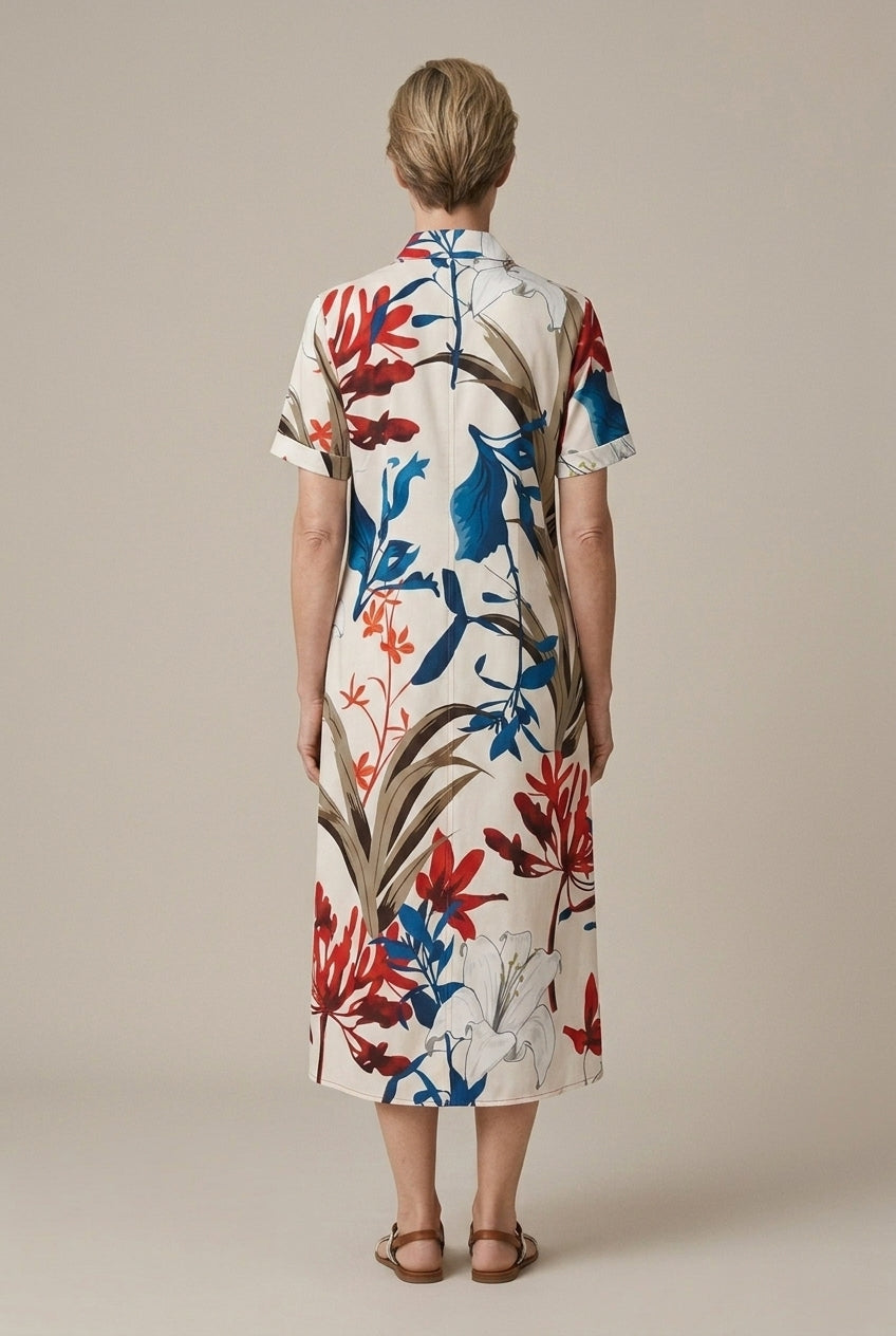 Evangeline | Floral Shirt Midi Dress