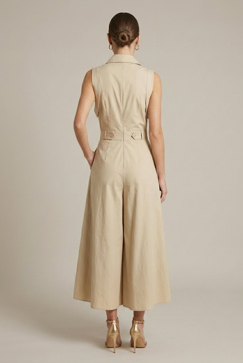 Evangeline | Elegant Sleeveless Shirt Collar Midi Dress