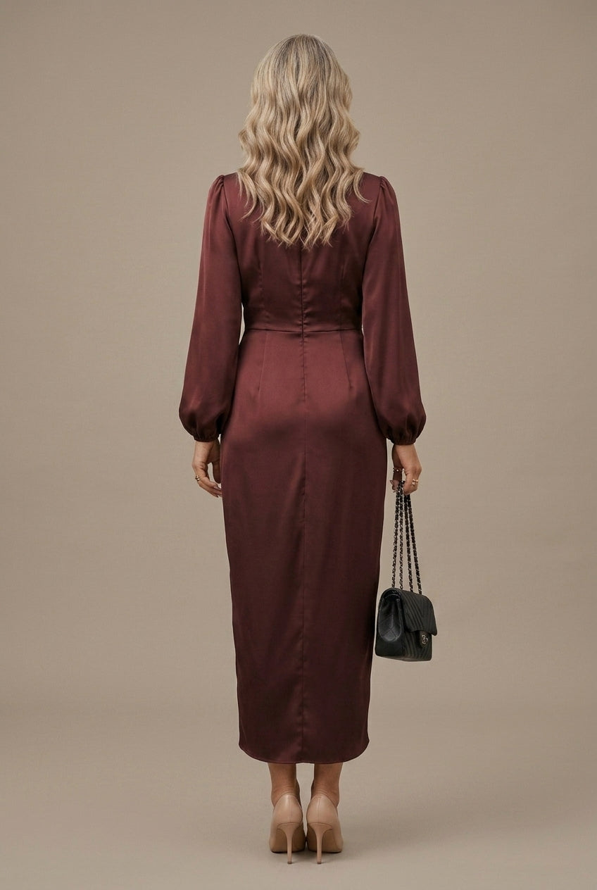 Evelyn | Elegant Wrap Satin Midi Dress