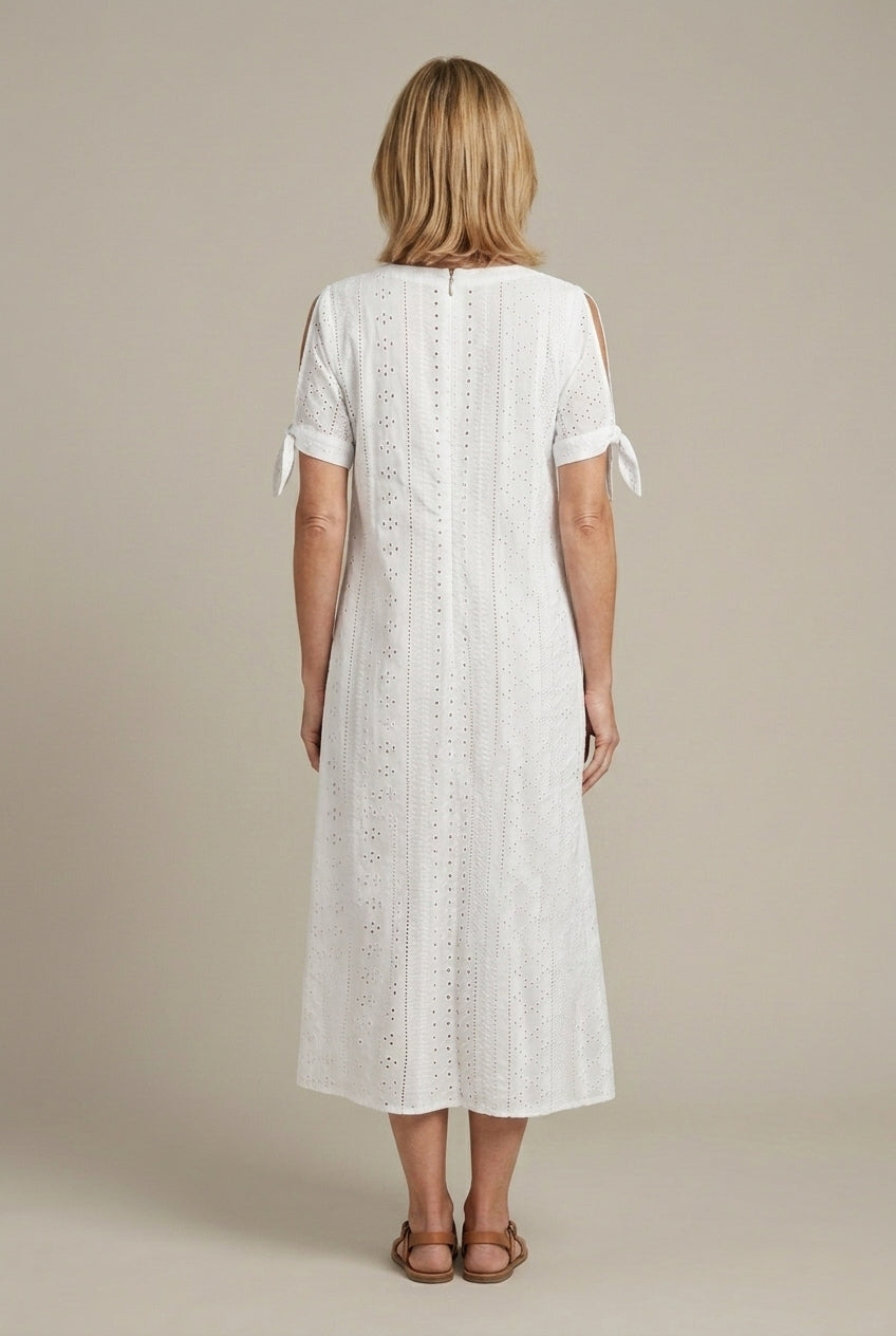 Rosalind | Elegant Eyelet Tie Sleeve Midi Dress