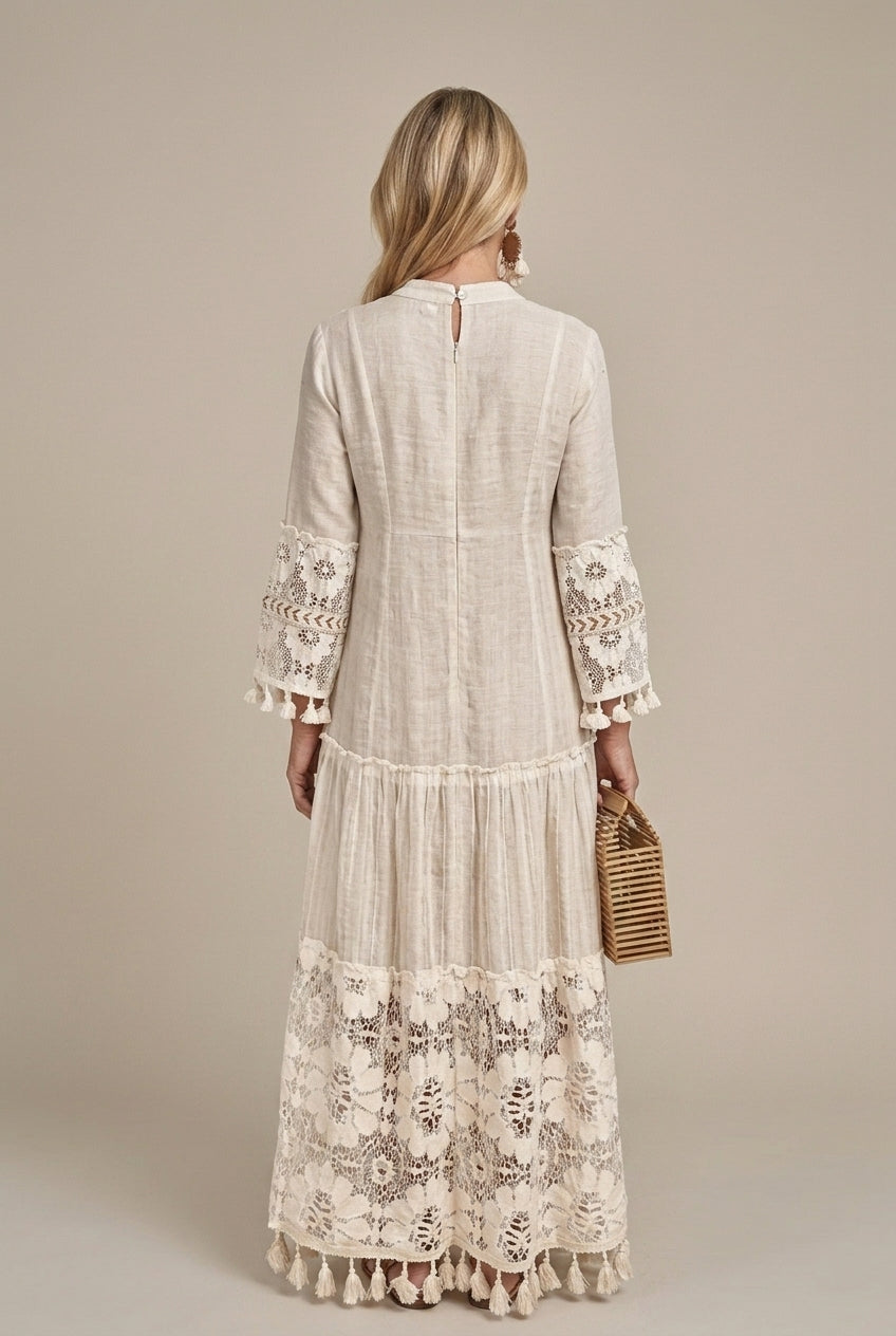 Lyralynn | Romantic Lace Trim Tiered Maxi Dress