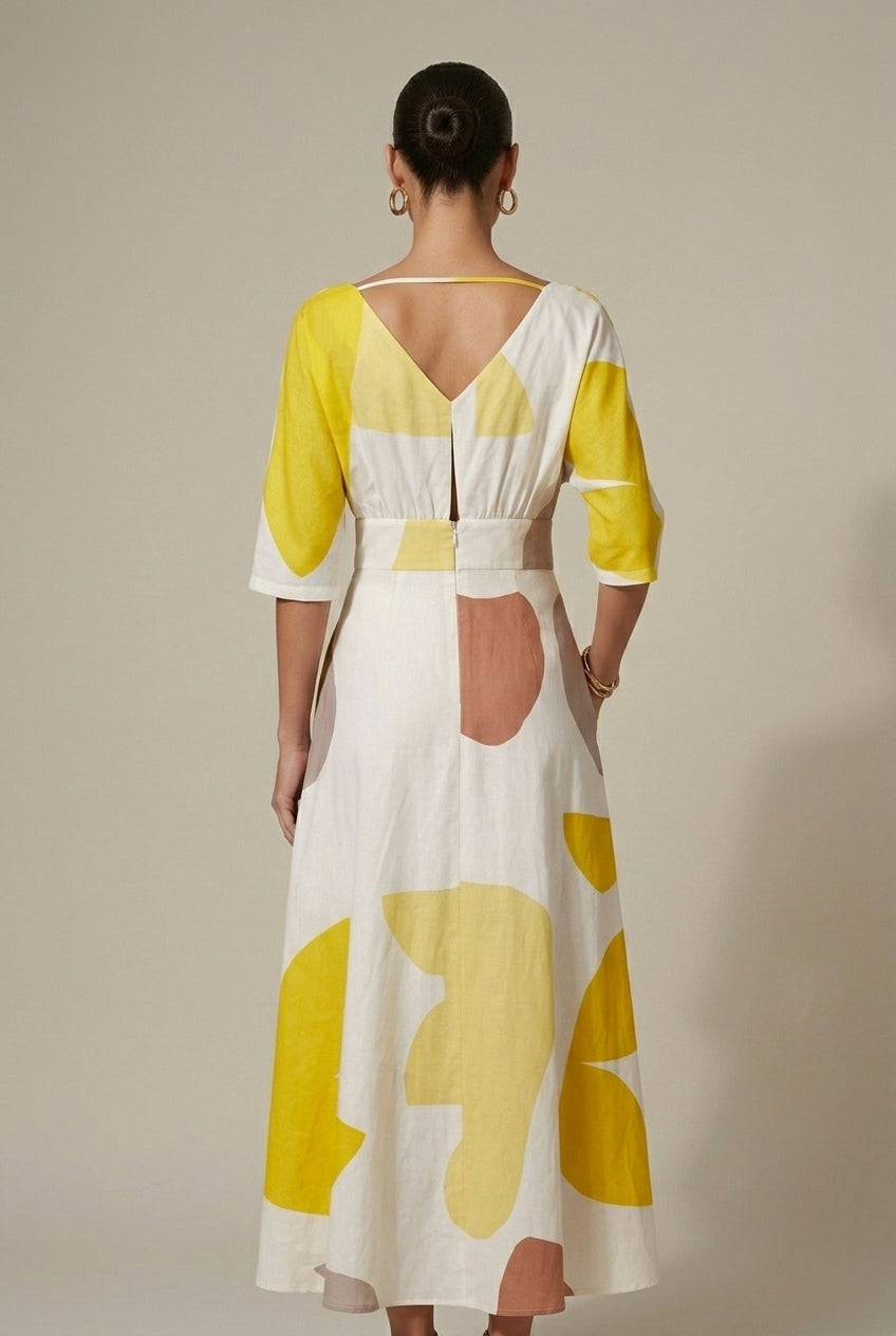 Delphine | Elegant Abstract Print Maxi Dress