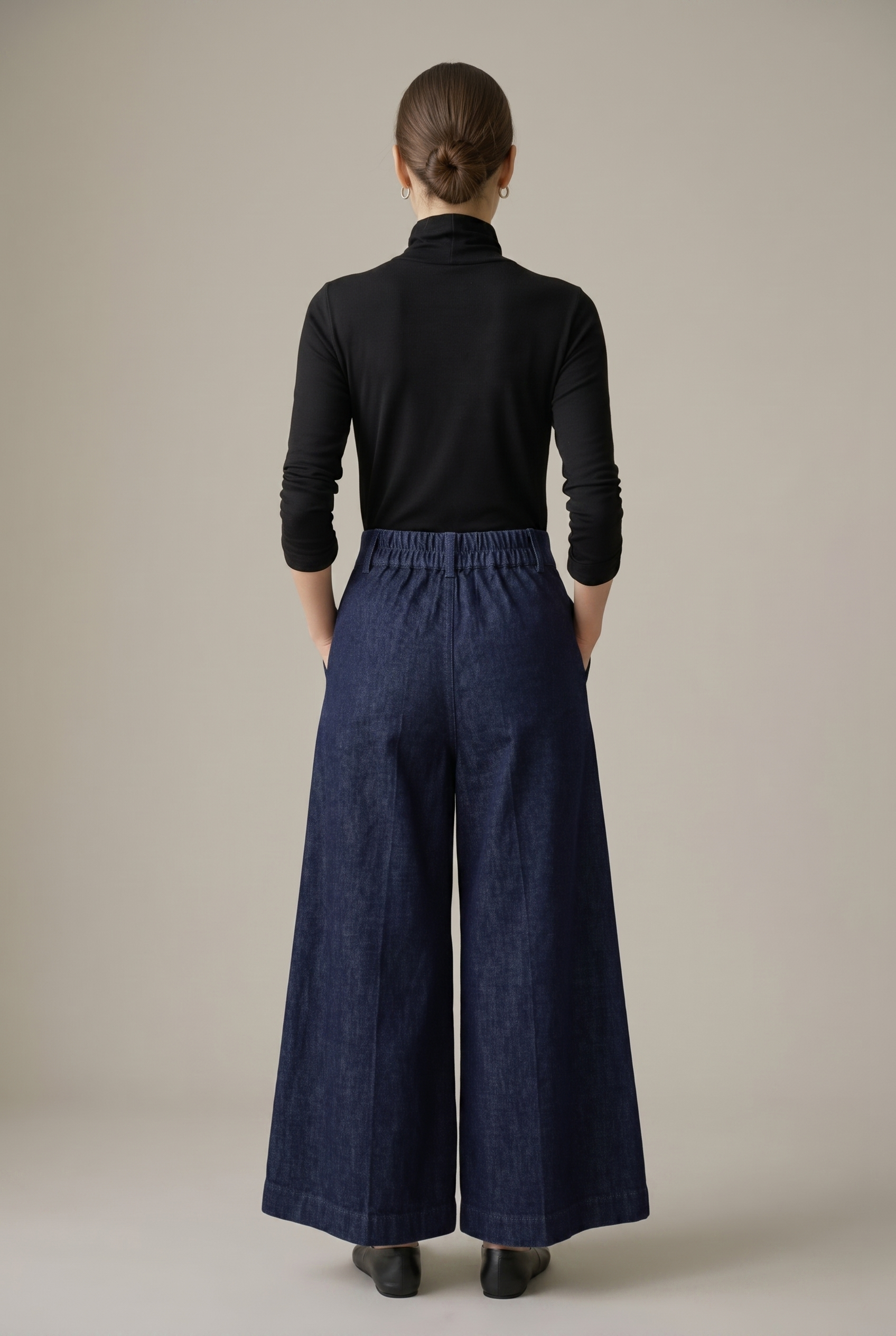 Evangeline | Elegant Dark Blue Denim Palazzo Pants