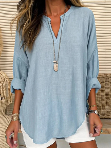 Delphine | Casual Linen V-Neck Tunic Blouse