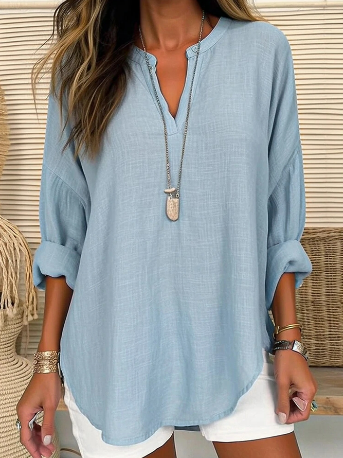 Ophelia | Casual Linen V-Neck Blouse