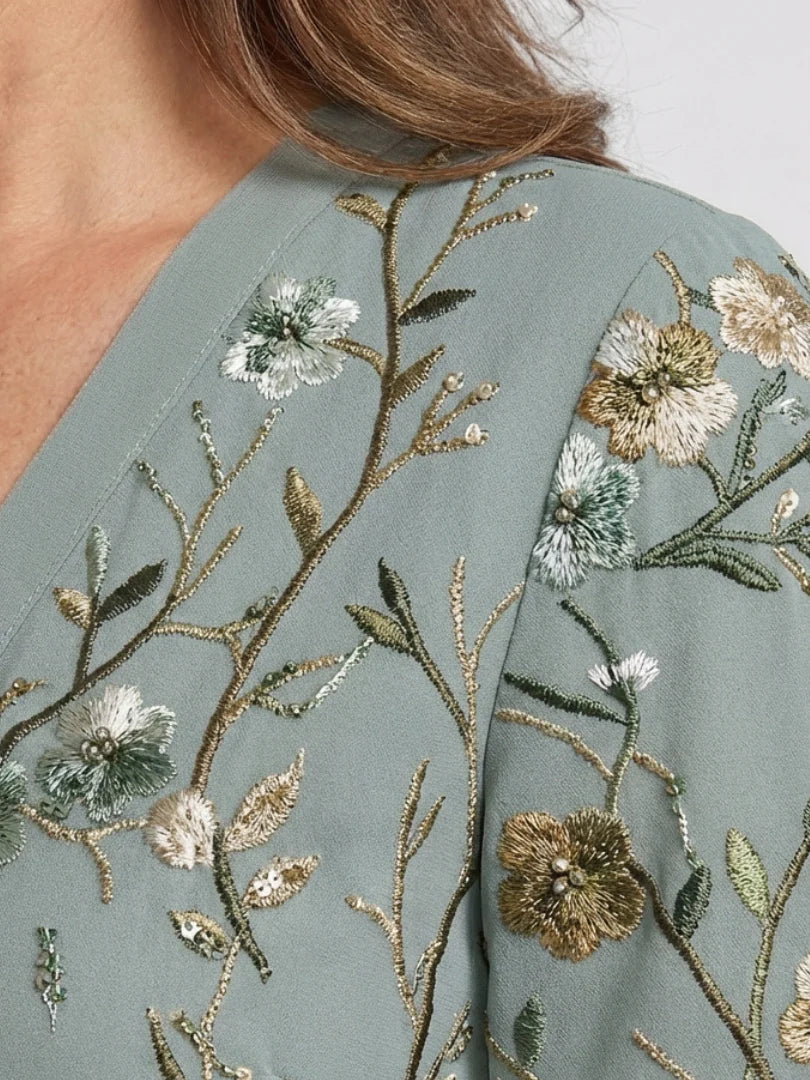 Thessaly | Elegant Floral Embroidered Maxi Dress