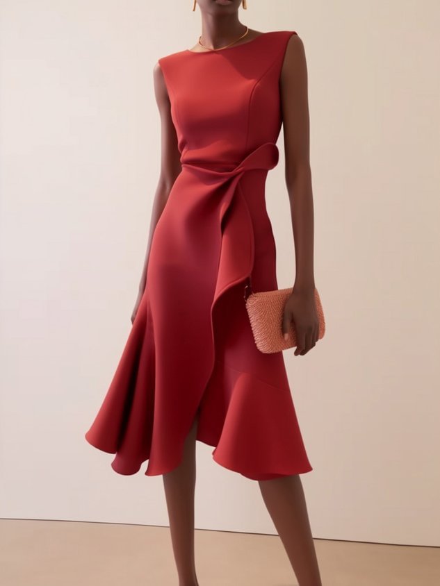 Thalindra | Refined Midi Ruffle-Hem Dress