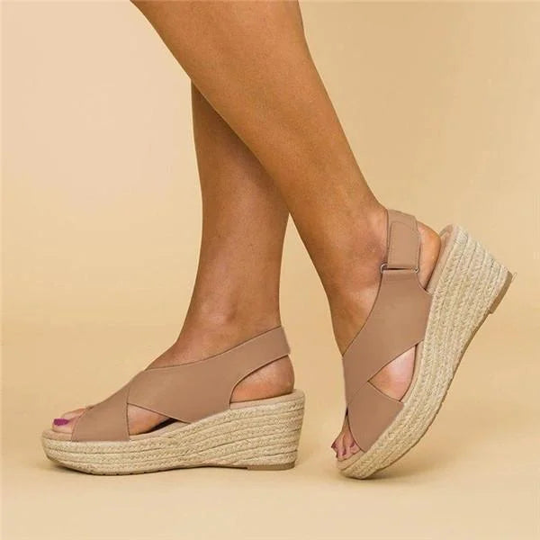 Delphine | Elegant Cross Strap Espadrille Wedges