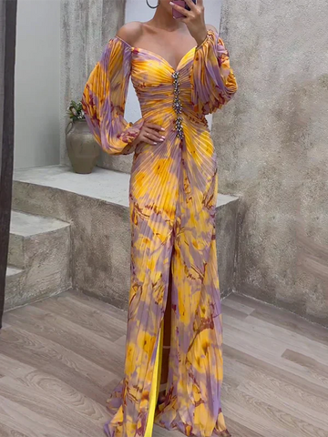 Vivienne | Elegant Tie-Dye Puff Sleeve Maxi Dress
