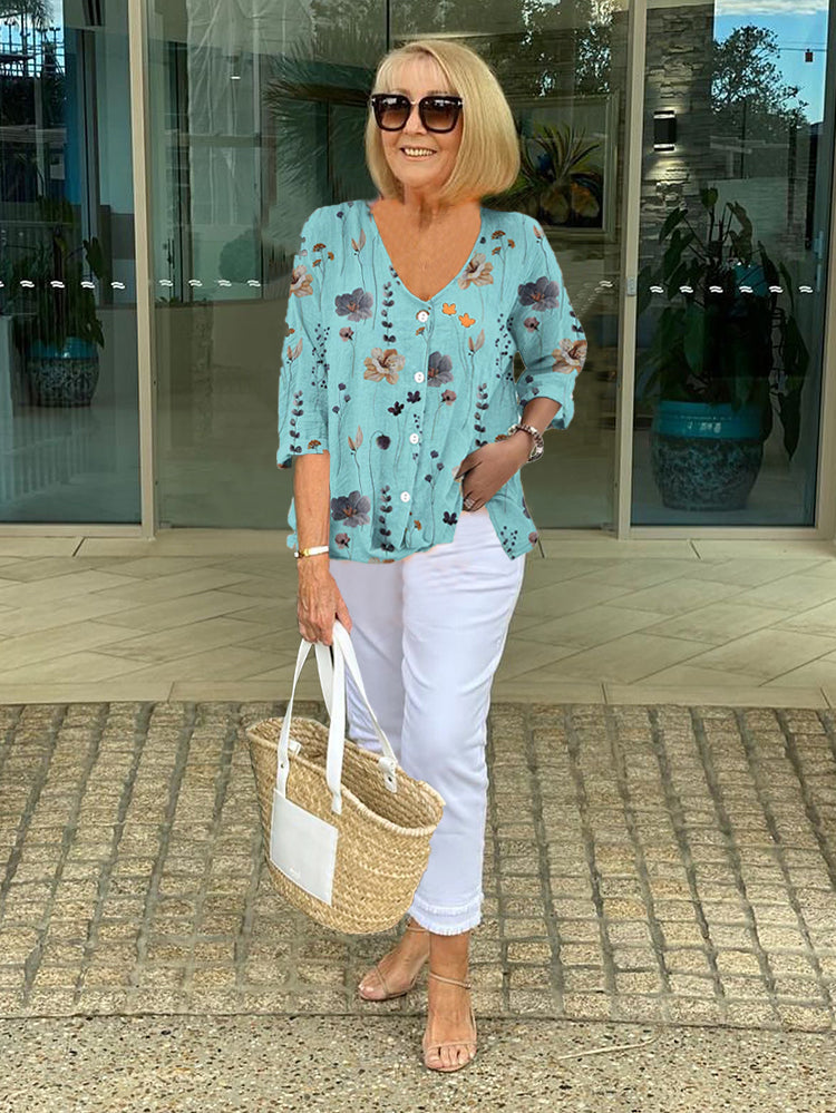 Mirabelle | Floral Print V-Neck Blouse