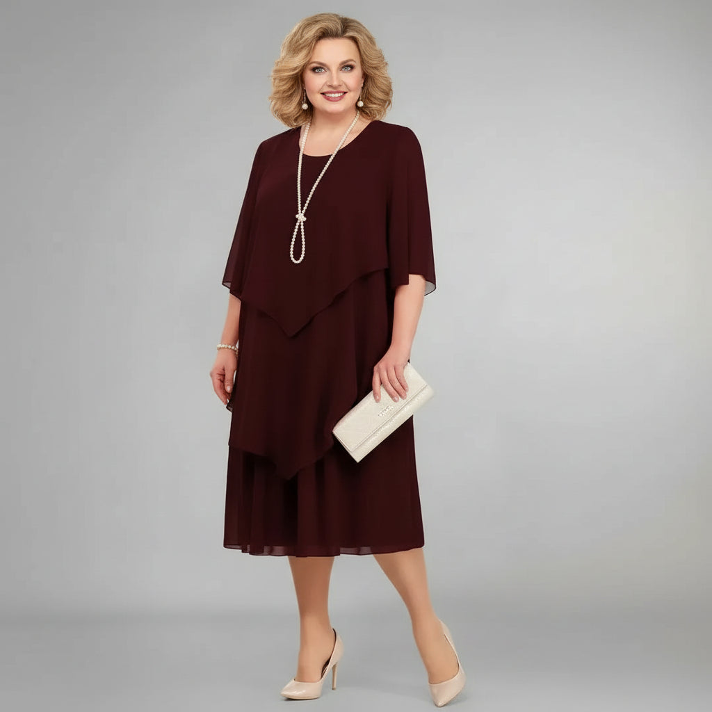 Anastasia | Elegant Tiered Cape Midi Dress