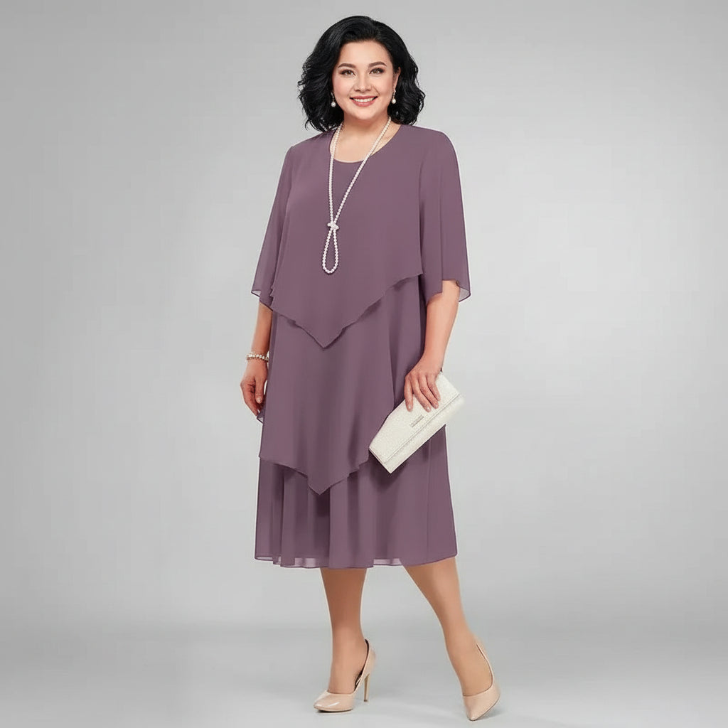 Anastasia | Elegant Tiered Cape Midi Dress