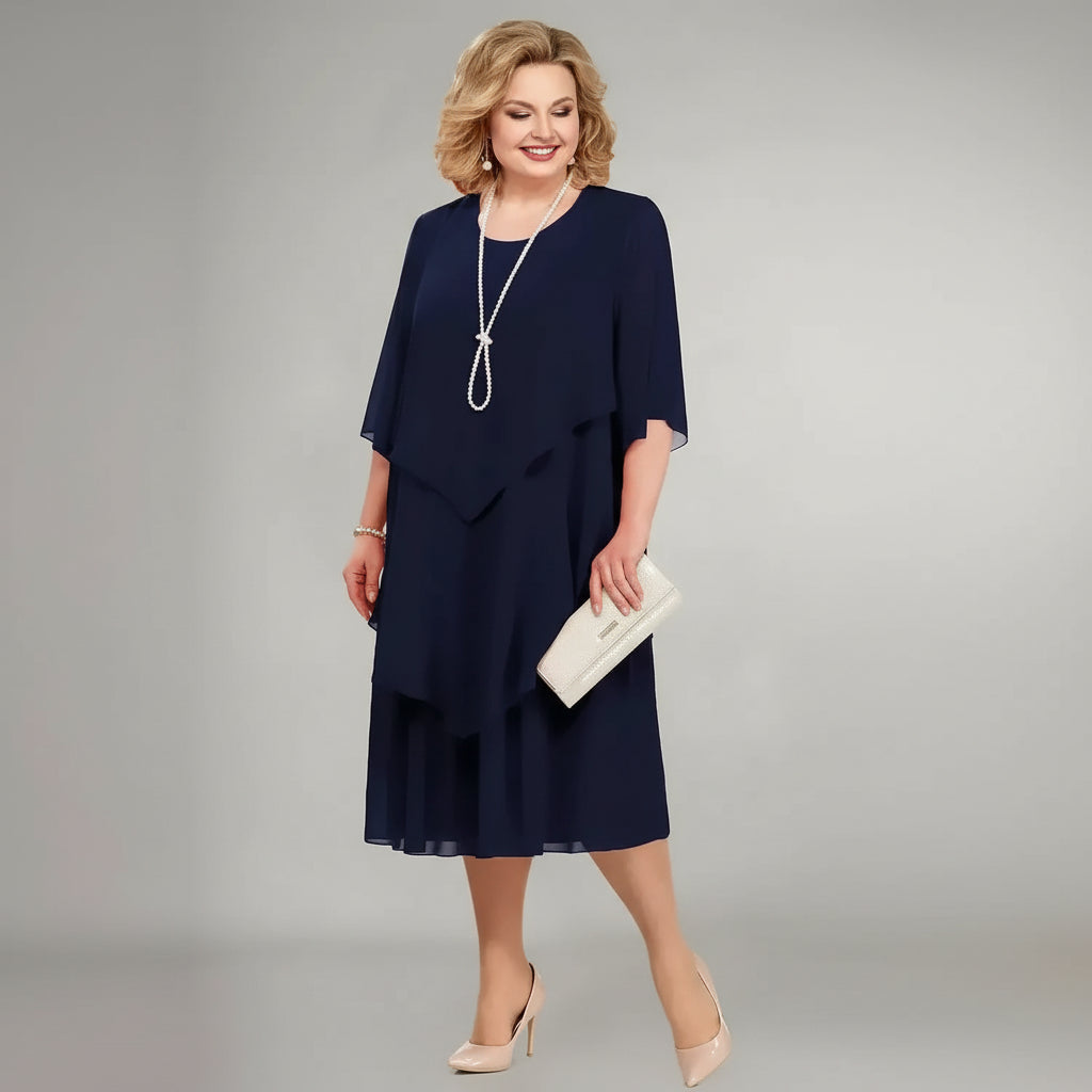 Anastasia | Elegant Tiered Cape Midi Dress