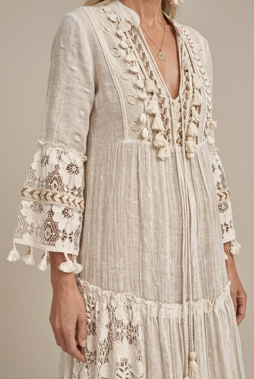 Lyralynn | Romantic Lace Trim Tiered Maxi Dress