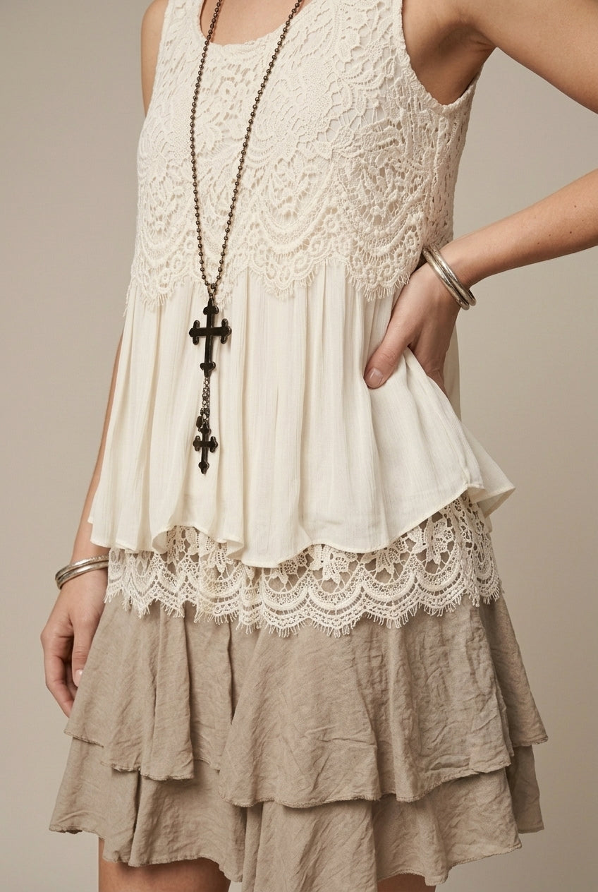 Rosabelle | Elegant Lace Tiered Midi Dress