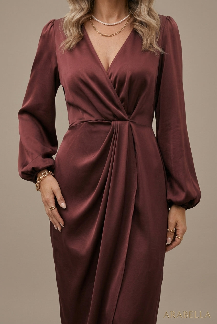 Evelyn | Elegant Wrap Satin Midi Dress