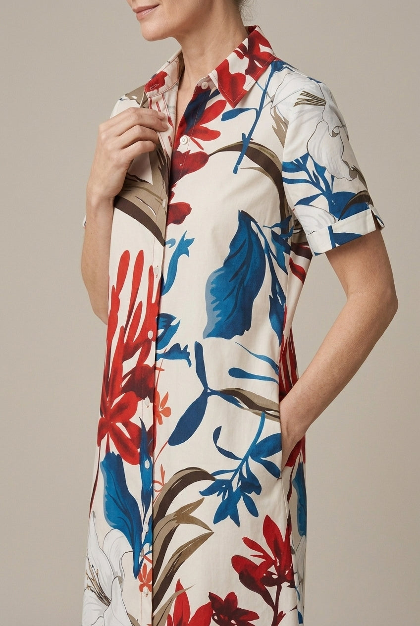 Evangeline | Floral Shirt Midi Dress