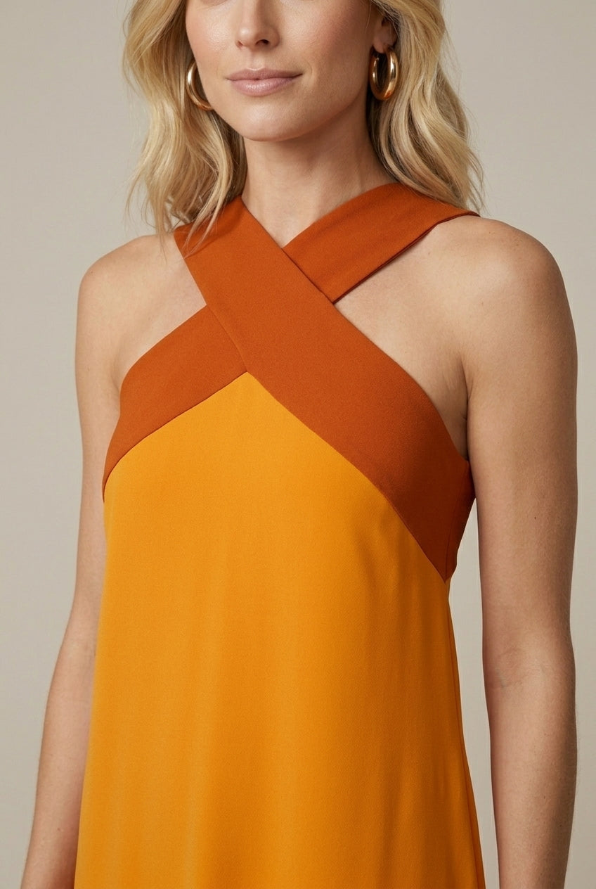 Vellara | Elegant Cross-Neck Maxi Dress