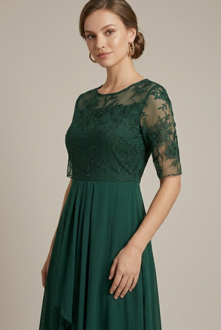 Veralise | Elegant Lace Midi Wedding Guest Dress