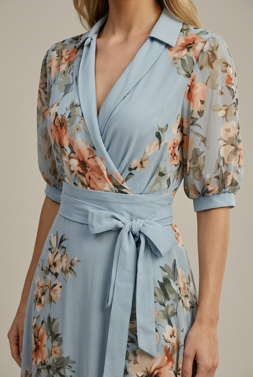 Belvaine | Romantic Floral Wrap Maxi Dress
