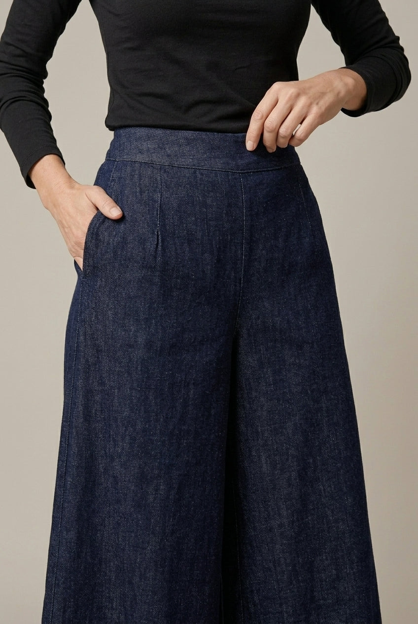 Evangeline | Elegant Dark Blue Denim Palazzo Pants