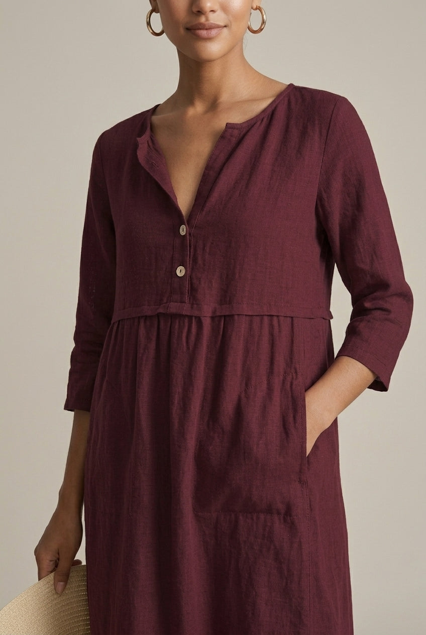 Evangeline | Effortless Linen Shirt Midi Dress