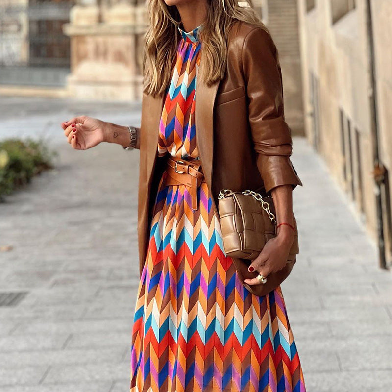 Vivienne | Elegant Long Sleeve Pleated Midi Dress