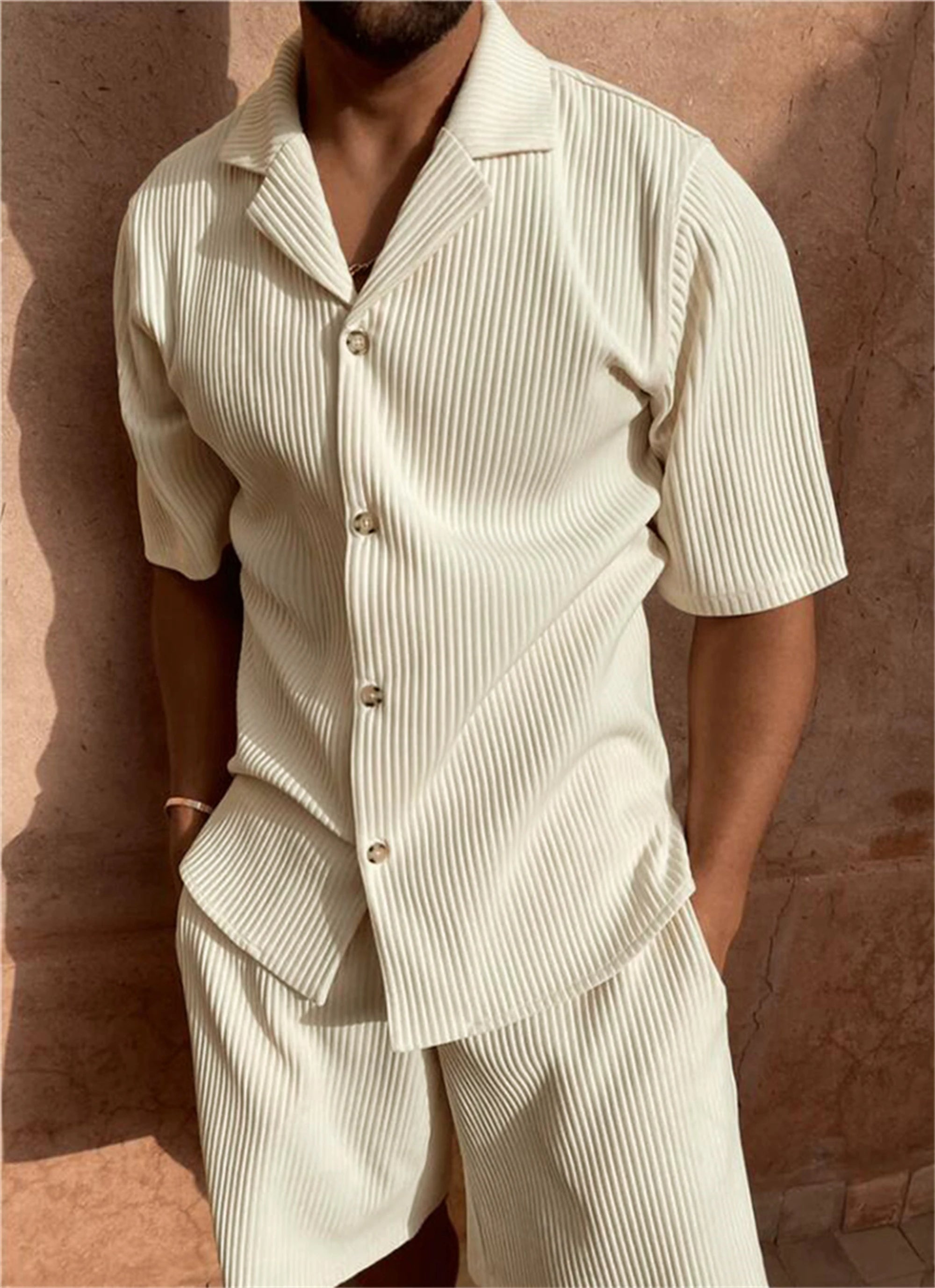 Knox | Men's Casual Ribbed Camp Collar Short Set