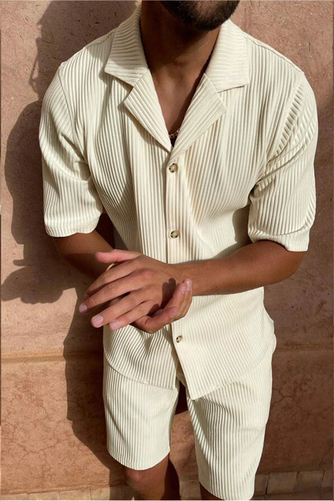 Knox | Men's Casual Ribbed Camp Collar Short Set