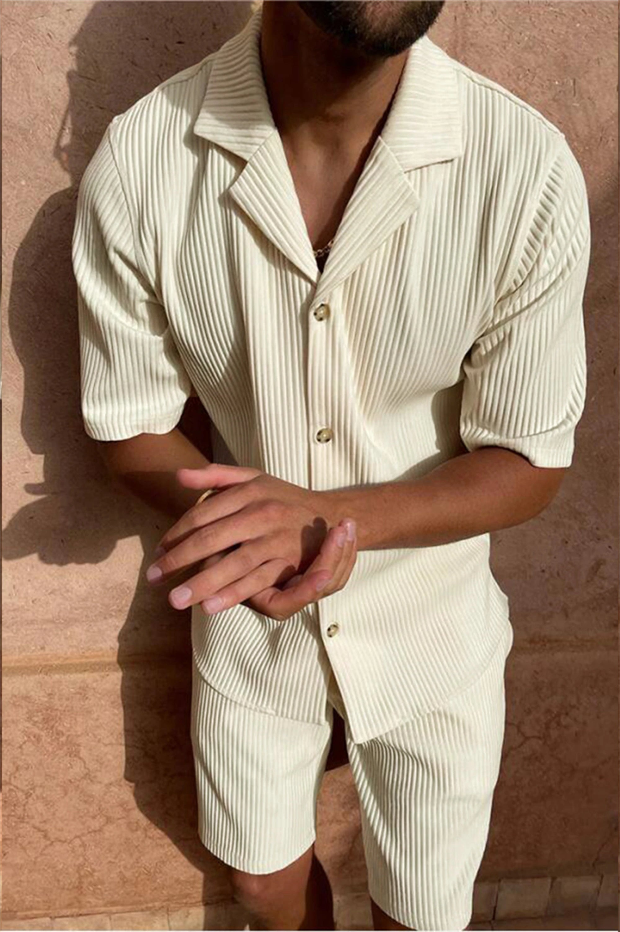 Knox | Men's Casual Ribbed Camp Collar Short Set