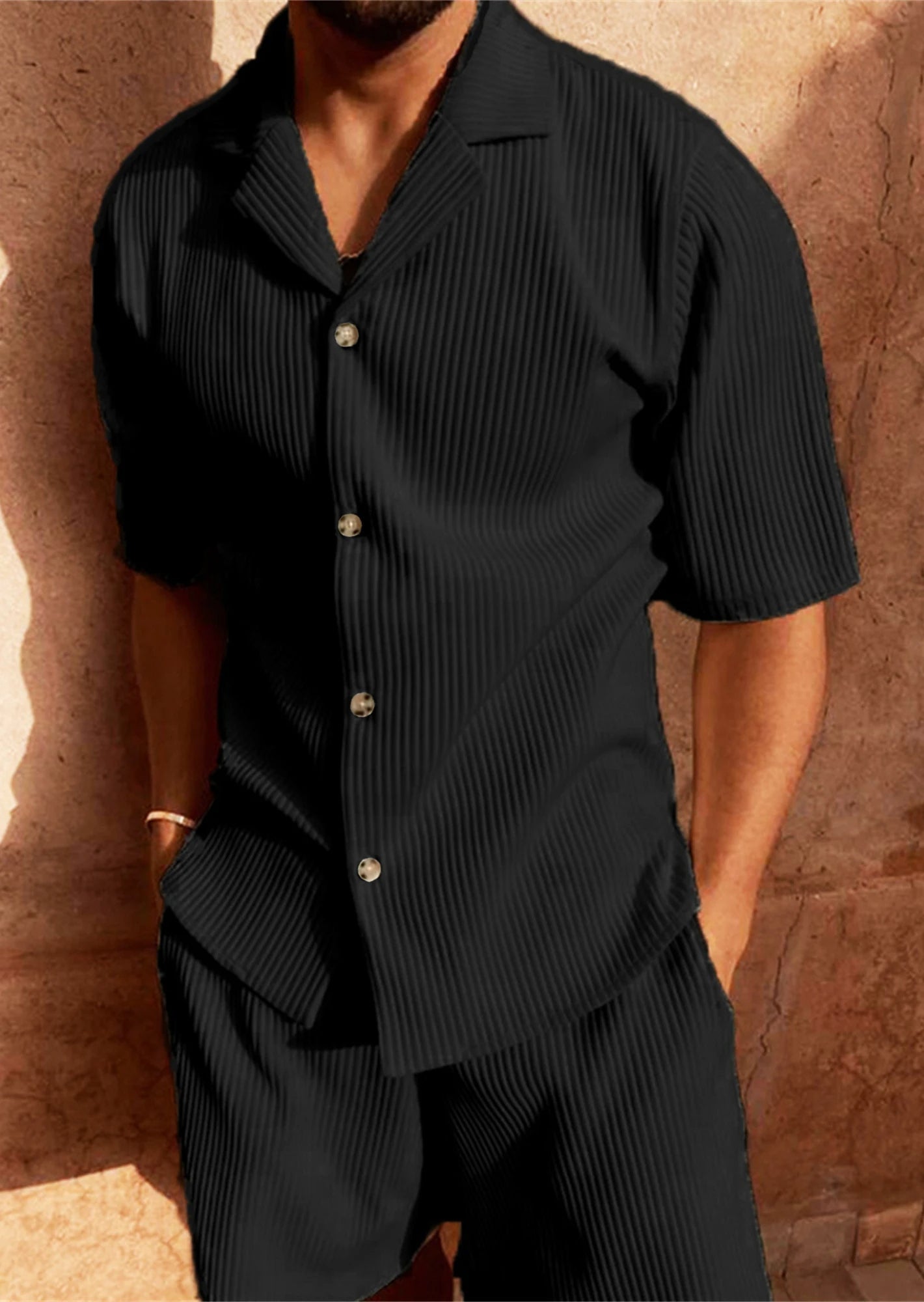 Knox | Men's Casual Ribbed Camp Collar Short Set