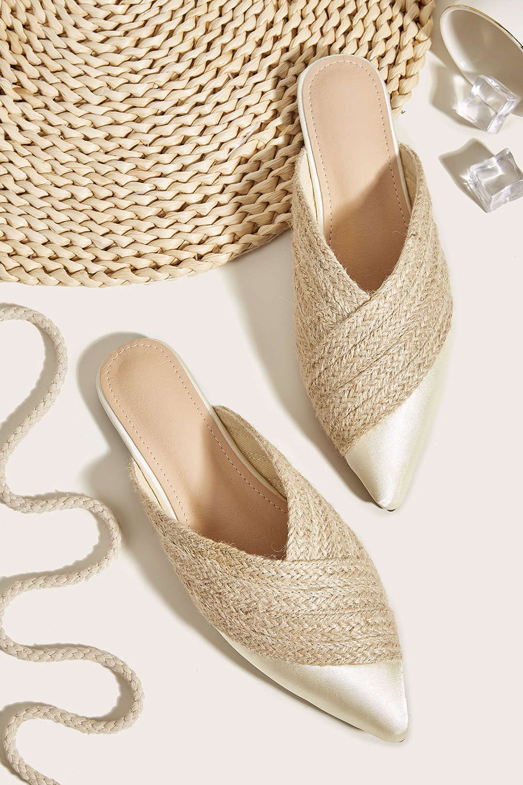 Margot | Elegant Woven Raffia Pointed Toe Mules