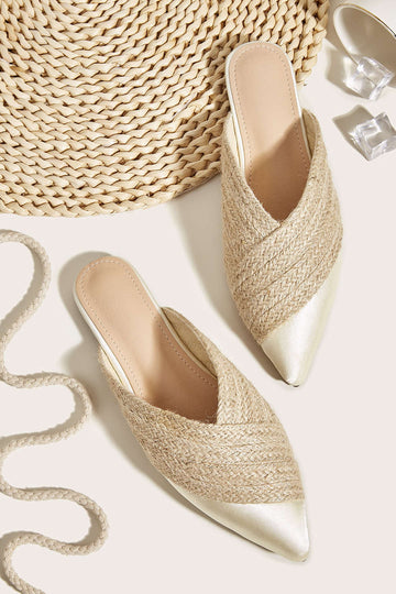Margot | Elegant Woven Raffia Pointed Toe Mules