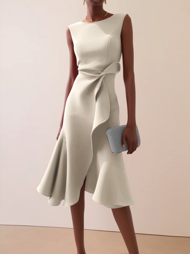 Thalindra | Refined Midi Ruffle-Hem Dress