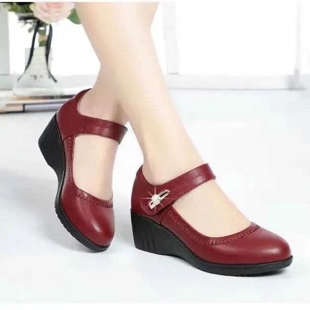 Marvelle | Comfort Fit Leather Wedge Mary Jane Heels