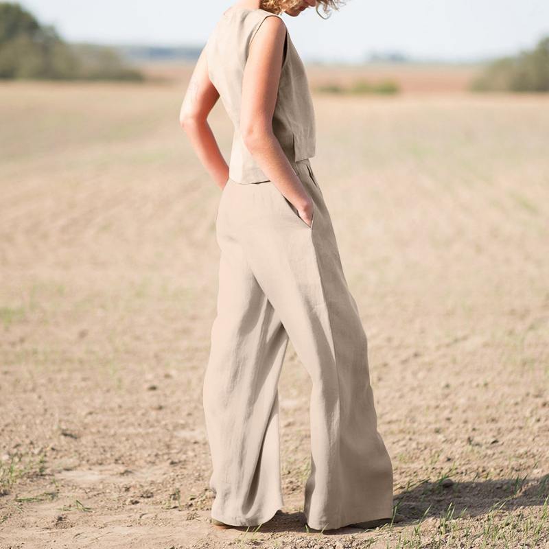 Linnea | Effortless Linen Sleeveless Top & Wide Leg Pants Set
