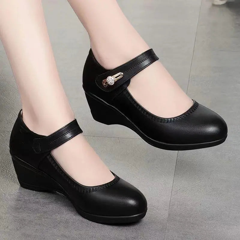 Marvelle | Comfort Fit Leather Wedge Mary Jane Heels