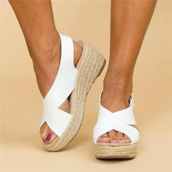 Delphine | Elegant Cross Strap Espadrille Wedges