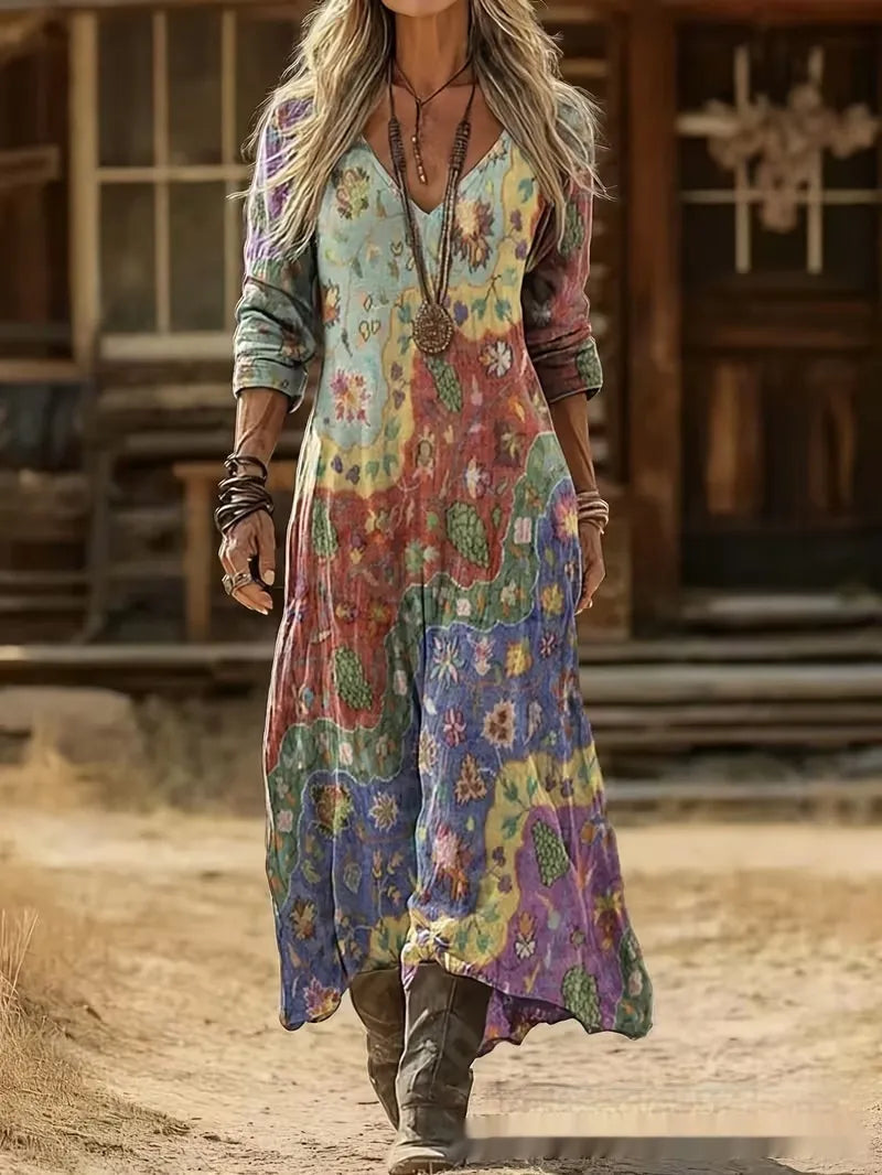 Auriana | Elegant Tie-Dye Striped Wrap Maxi Dress
