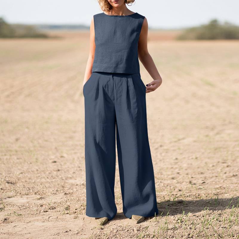 Linnea | Effortless Linen Sleeveless Top & Wide Leg Pants Set