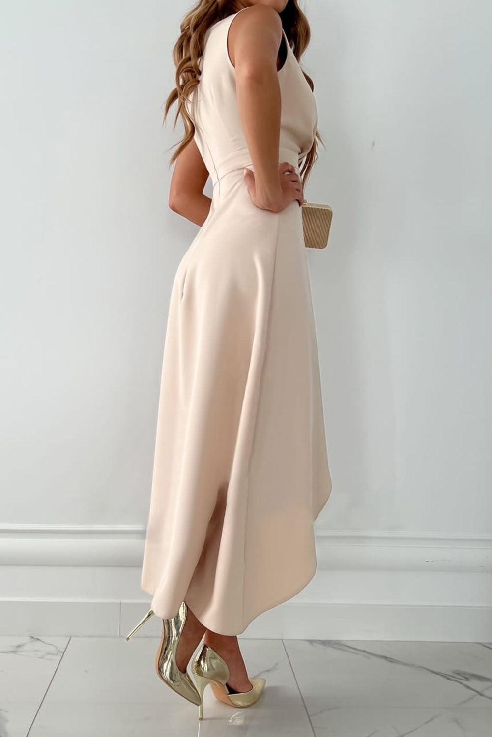 Ophelia | Beige Elegant Wrap Midi Dress