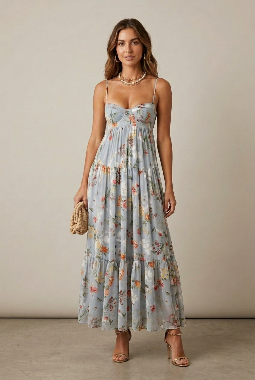 Ophelia | Floral Tiered Sweetheart Maxi Dress