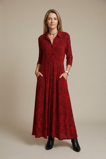 Vivienne | Elegant Dotted Shirt Maxi Dress