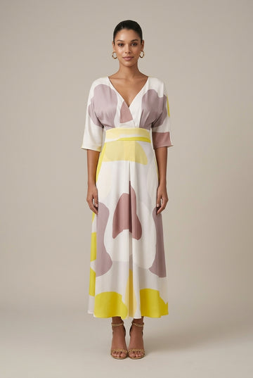 Delphine | Elegant Abstract Print Maxi Dress