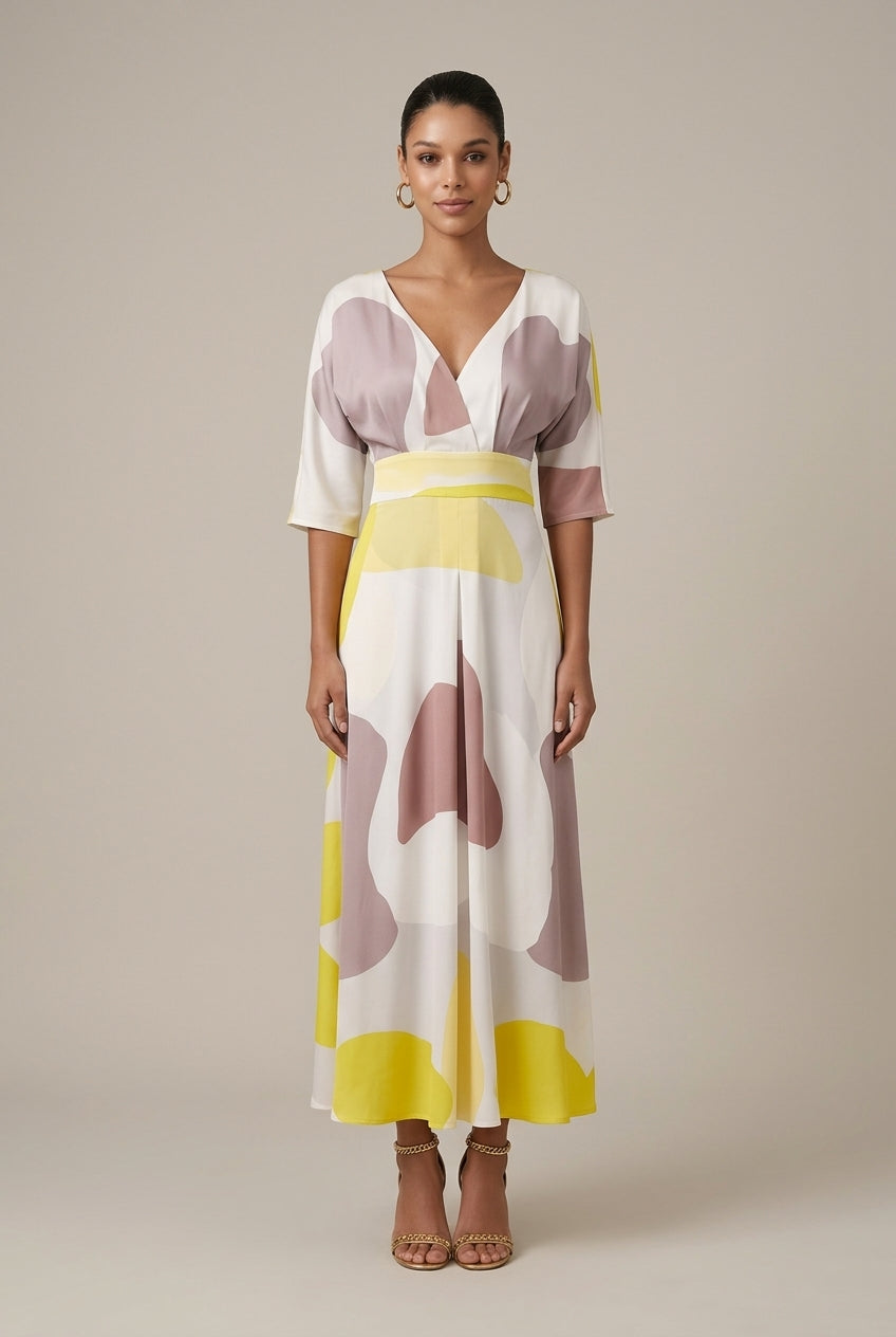 Delphine | Elegant Abstract Print Maxi Dress