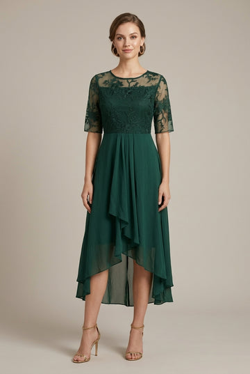 Veralise | Elegant Lace Midi Wedding Guest Dress